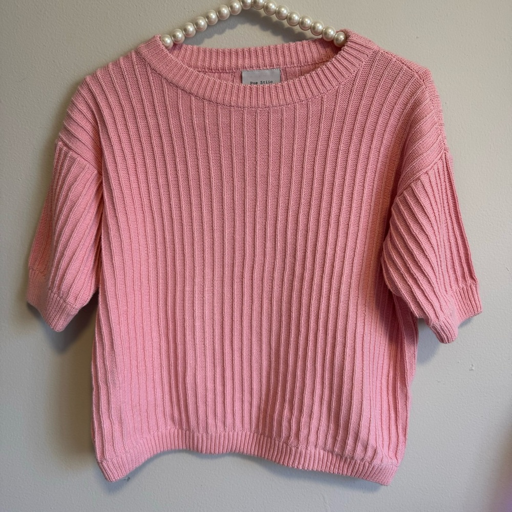 rue stiic pink knit short sleeve sweater